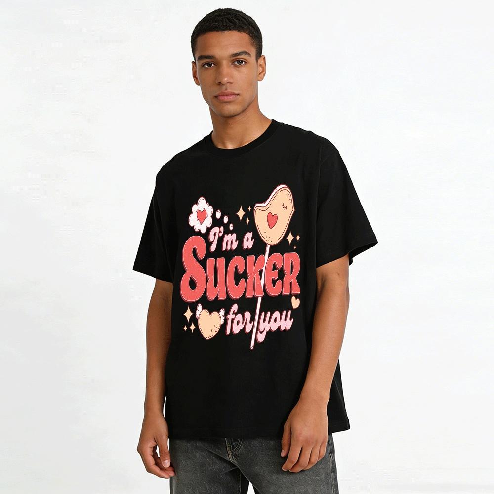 I'm A Sucker For You Retro Heart Lollipop Graphic Tee Pure cotton T-shirt