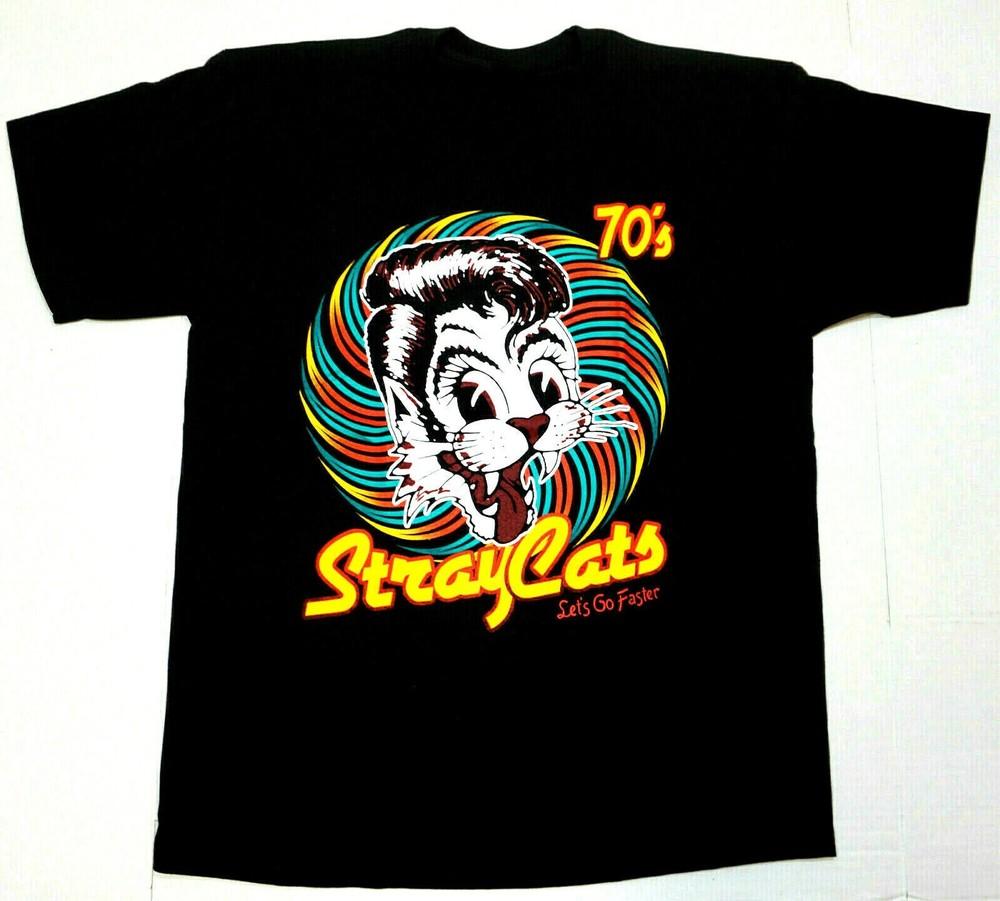 STRAY CATS T-shirt Rockabilly Cool Cat Tattoo Black All Size - NO IMPORT FEES Unisex T-Shirt XL