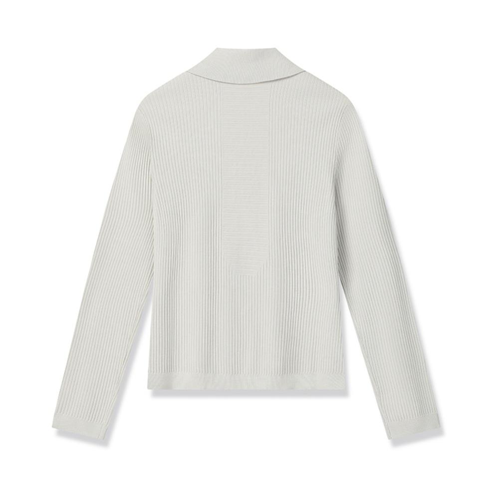 Fila Milano Series Simple Fashion Classic Versatile Soft Comfortable Warm Long Sleeve Fitted Knitted Sweater Women Tops Light-Gray Cream F11W545403FIV