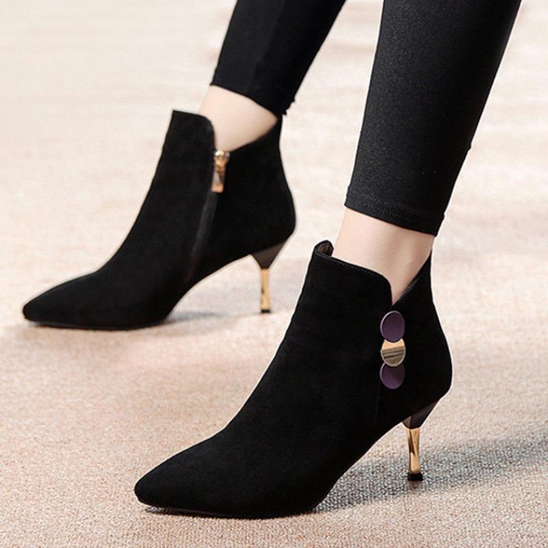 Thin Heel Versatile Pointed Women's Boots Autumn and Winter New Velvet Short Tube High Heels Fashion Boots Women