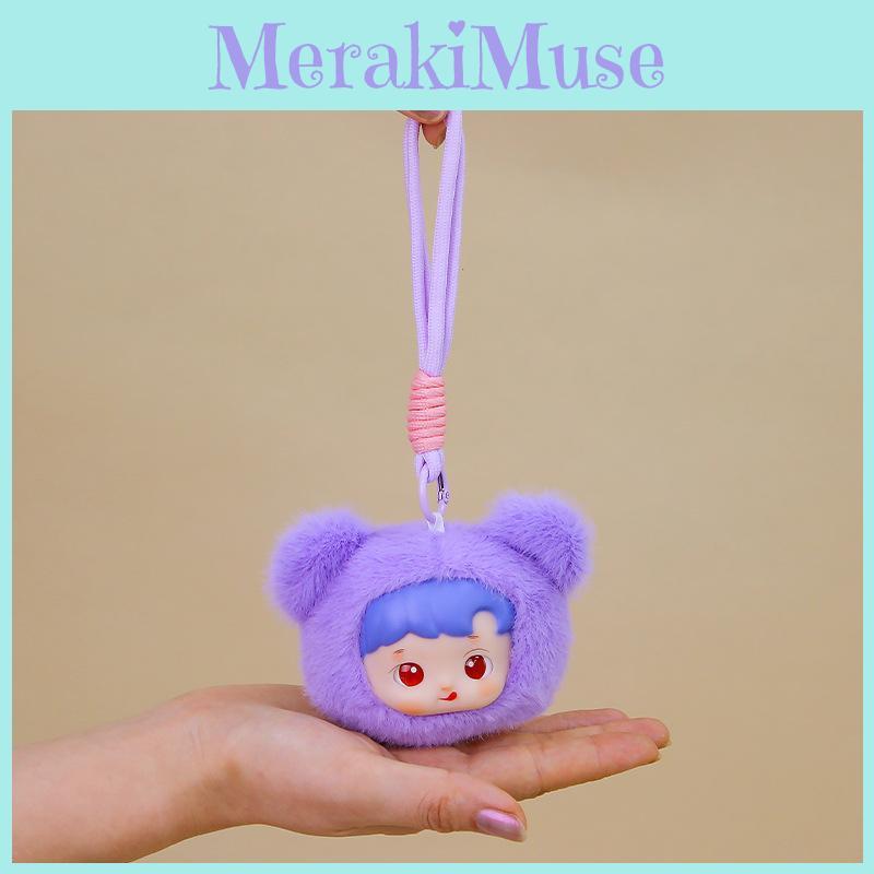 Cute Vinyl Doll Bear Head Plush Keychain With Soft Short Plush For Bag Decoration Gift For Kids