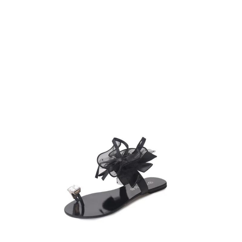 

Bow cover toe fashion women s sandals summer wear new versatile flat bottom non-slip soft bottom cool slippers 35 чёрный