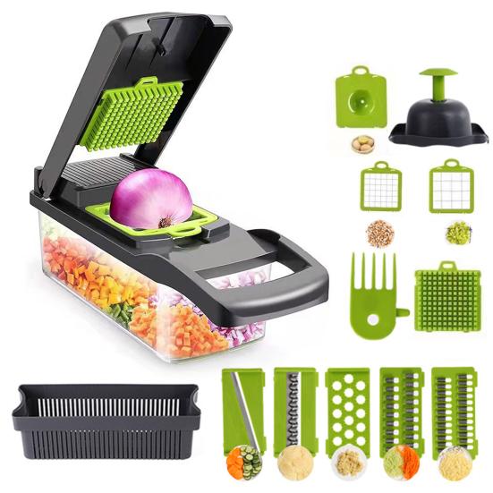 Kráječ zeleniny 15 v 1 rovnoměrně krájený s úložným boxem Drcení Krájení Krájení Krájení kostek Víceúčelový kuchyňský kráječ zeleniny Kuchyňské potřeby