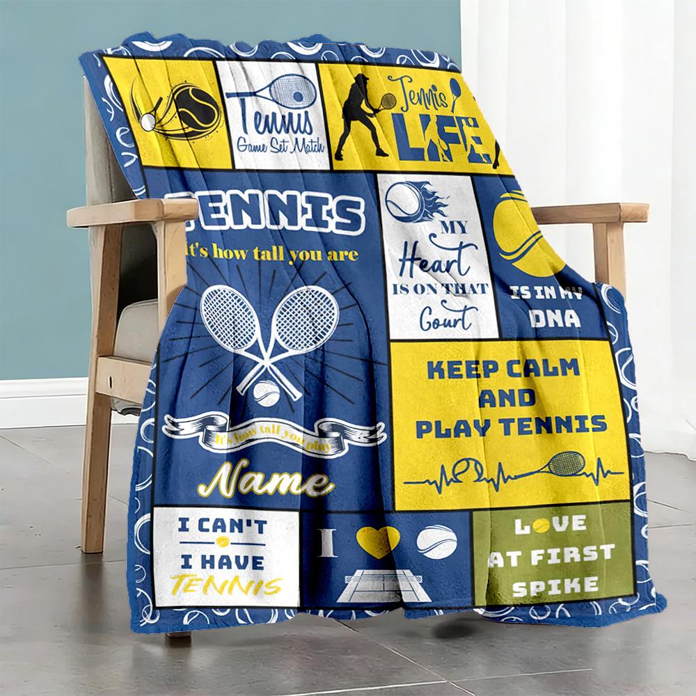 Tennis5 Personalized Text Blanket Throw Customizable Blanket Soft Warm Cozy Great for Seaside Nap Office Chair Living Room for All Occasions