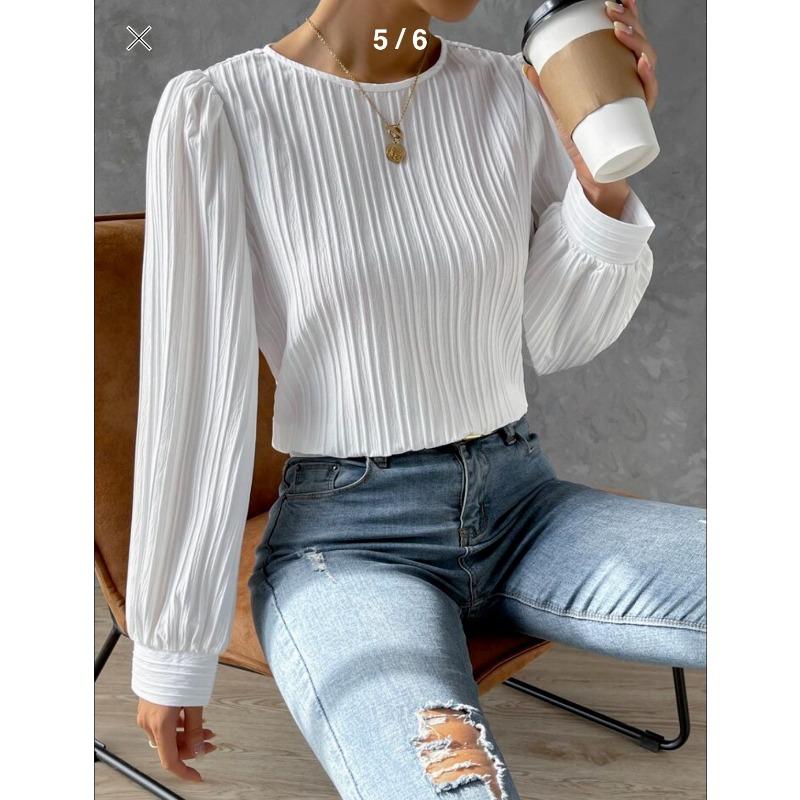 New Spring Round Neck Long Sleeve Loose Blouse Women Solid Color Office Shirt Ladies Casual Simple Tops Female Solid Color  Fashion Elegant Clothing