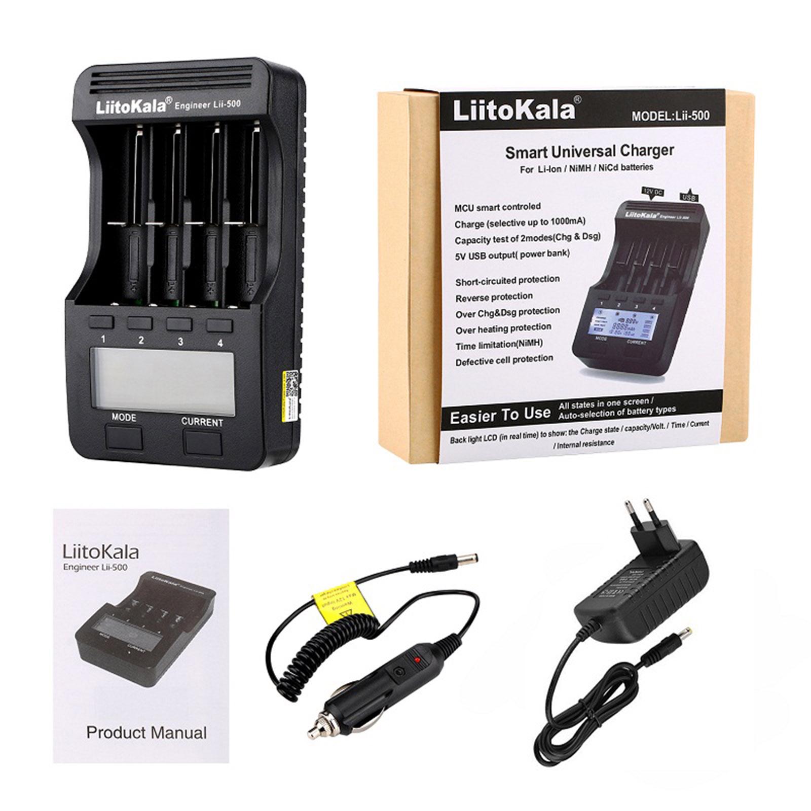 Docooler LiitoKala Lii-500 Battery Charger Smart with 4 Battery Compartments LCD Display Compatible with NI-MH NI-Cd Li-ion Battery Holder