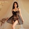 Sexy and Hot Perspective Female Pure Desire Bow Deep V Suspender Polka Dot Mesh Slit Fun