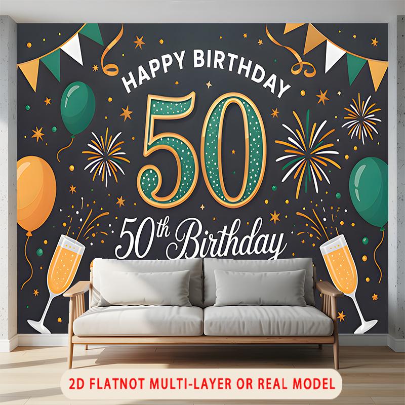 Party Backdrop Birthday Confetti 50th 50 Photo Booth Background Wall Decor