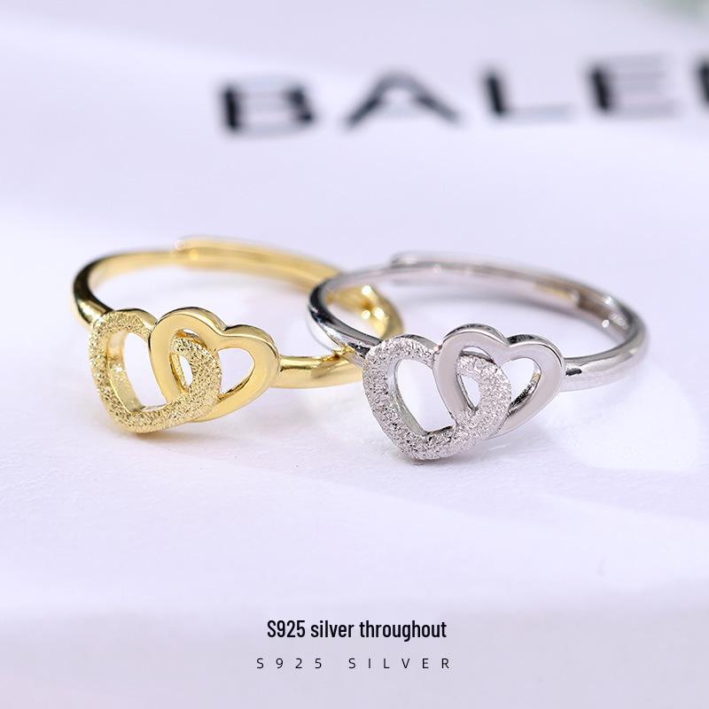 Banyan Tree S925 Silver Heart-to-Heart Double Love Ring for Women - Simple, Versatile, High-End Gift.