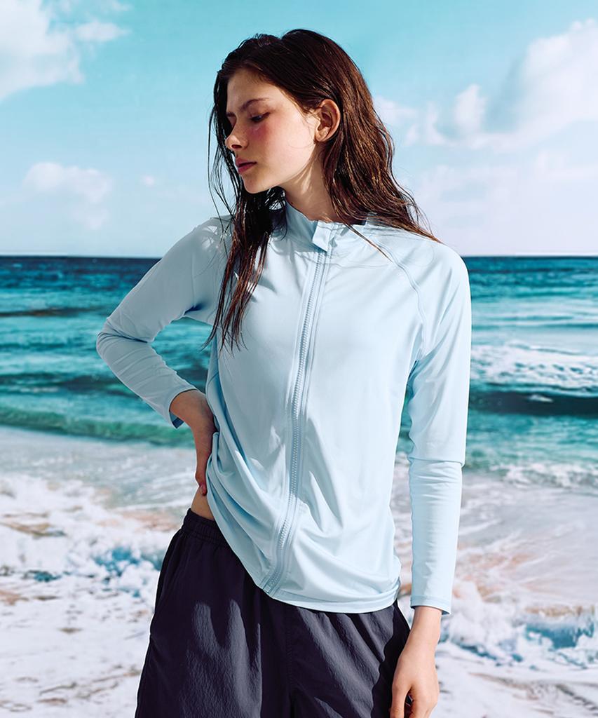 Leijibi Multi-Cooling Essential Loose Fit Zip-Up Rash Guard W Sky Blue