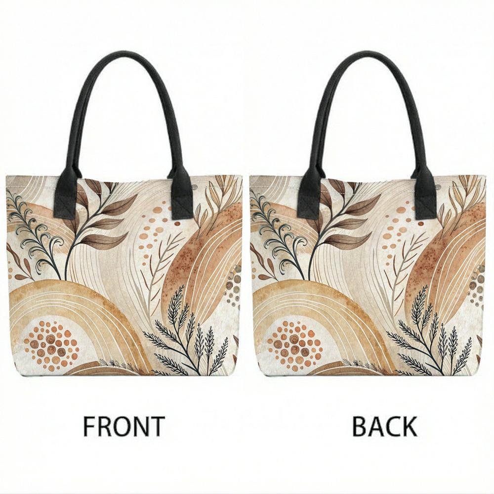 Boho Floral Canvas Tote Bag for Women Casual Large Capacity Shopping Shoulder Handbag