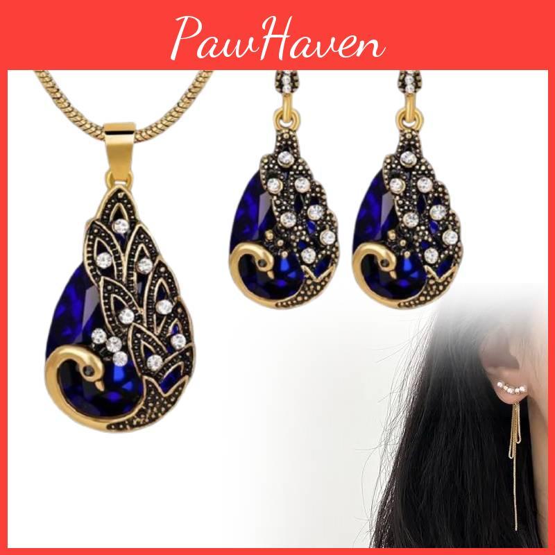 Elegant Alloy Peacock Jewelry Set Beautifully Crafted Gemstone Necklace And Earrings