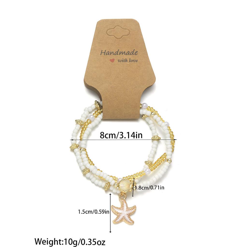 6Pcs Bohemia Starfish Shell Bracelet Set For Women Summer Beach Pearl Seed Bead Chain Bangle Female Vacation Jewelry Gift