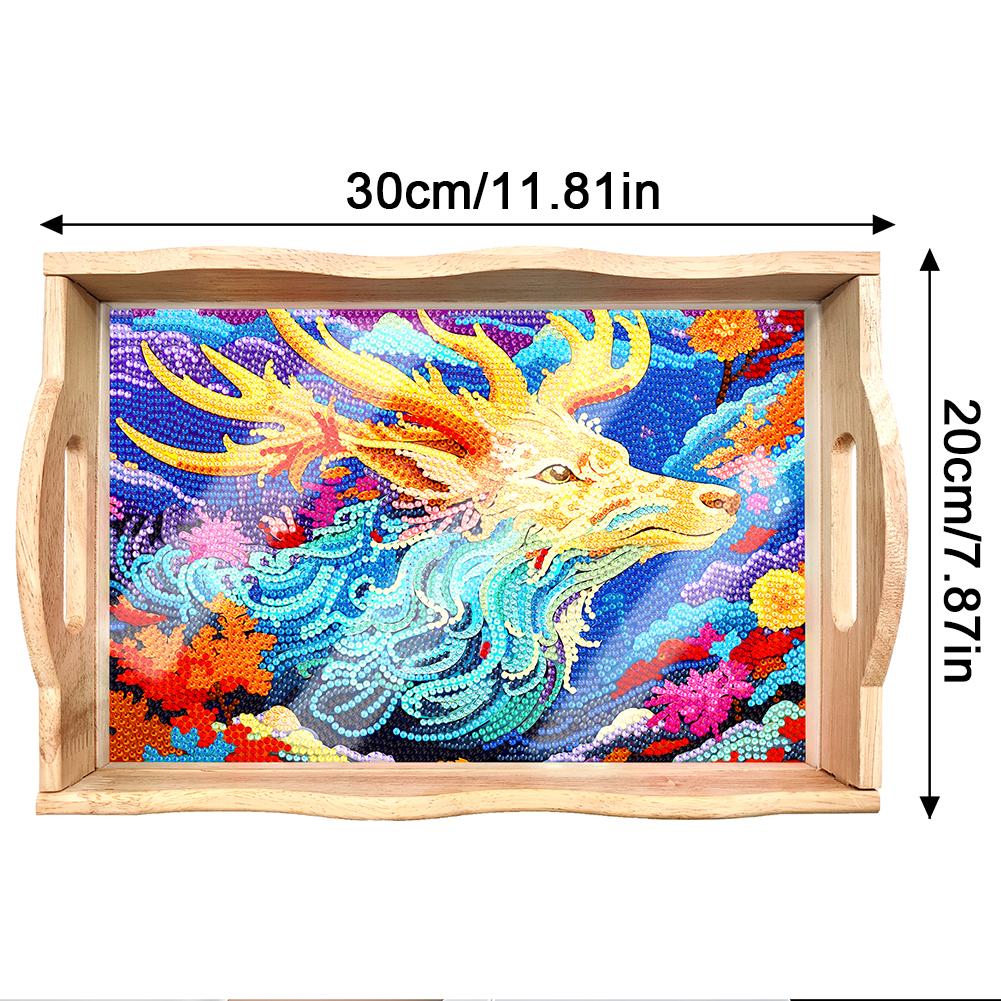 Kendin Yap Elmas Boyamalı Ahşap Yemek Tabağı Dekoratif Tepsi Saplı Elmas Mozaik Yemek Tepsisi Sofra Takımı Düzenleyici Tepsi Ev Dekorasyonu Hediye