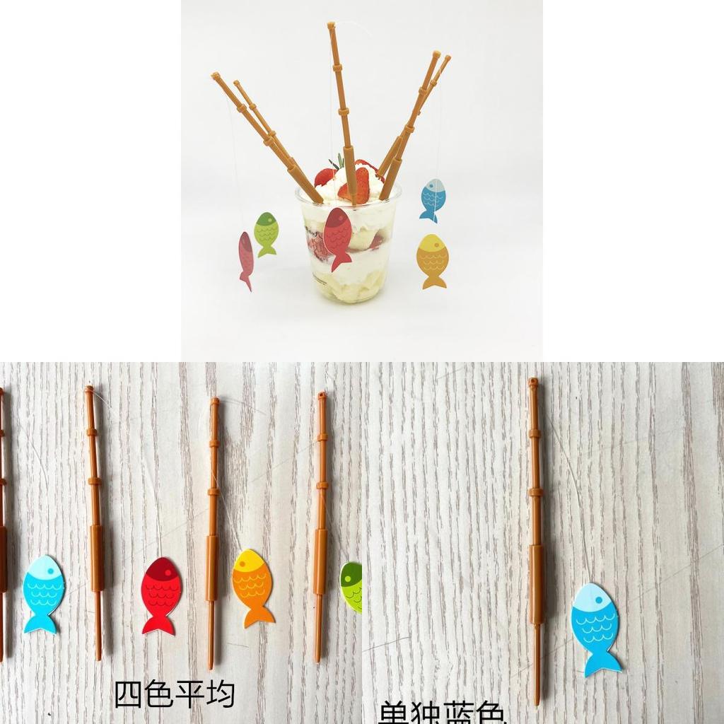 Decorazione Torta Festa Mini Canna da Pesca con Inserto in Plastica per Celebrazioni di Compleanno
