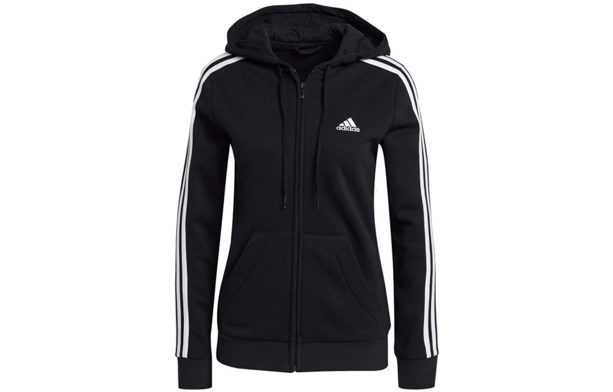 Adidas Side Stripes Sports Knitted Fabric Fleece Lined Hood Jacket Winter Women s Black GM5567 S