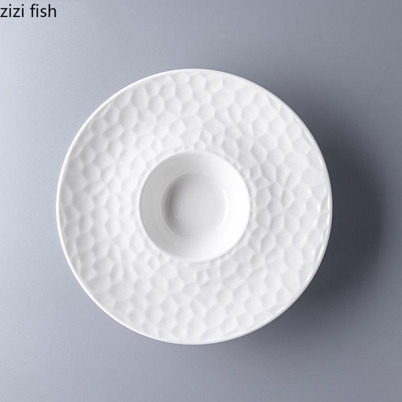 Ceramic Dinner Plate 9.75-inch Water Wave Pattern Soup Plate Pure White Salad Plates Dessert Plates Restaurant Special Tableware