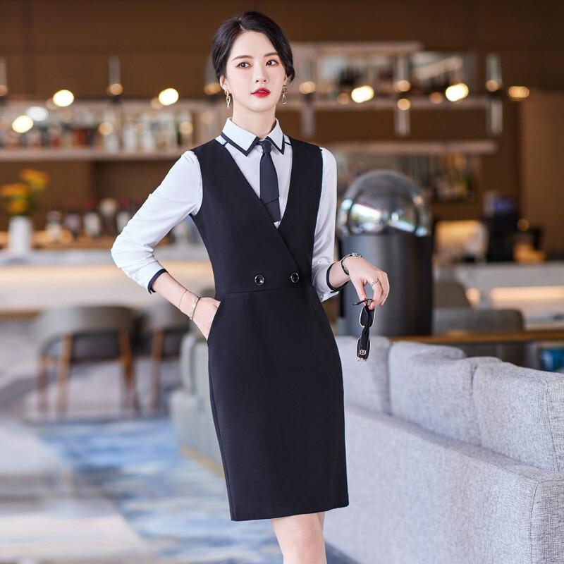 Женский профессиональный комплект: платье-жилет и блузка L