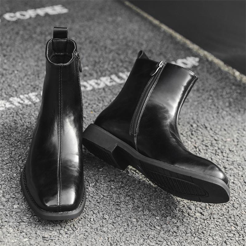 Martin Boots Pánské boty s hranatou hlavou Britský styl Chelsea Boots Vysoké kožené boty Retro Trend Ins Krátké boty 89757-J