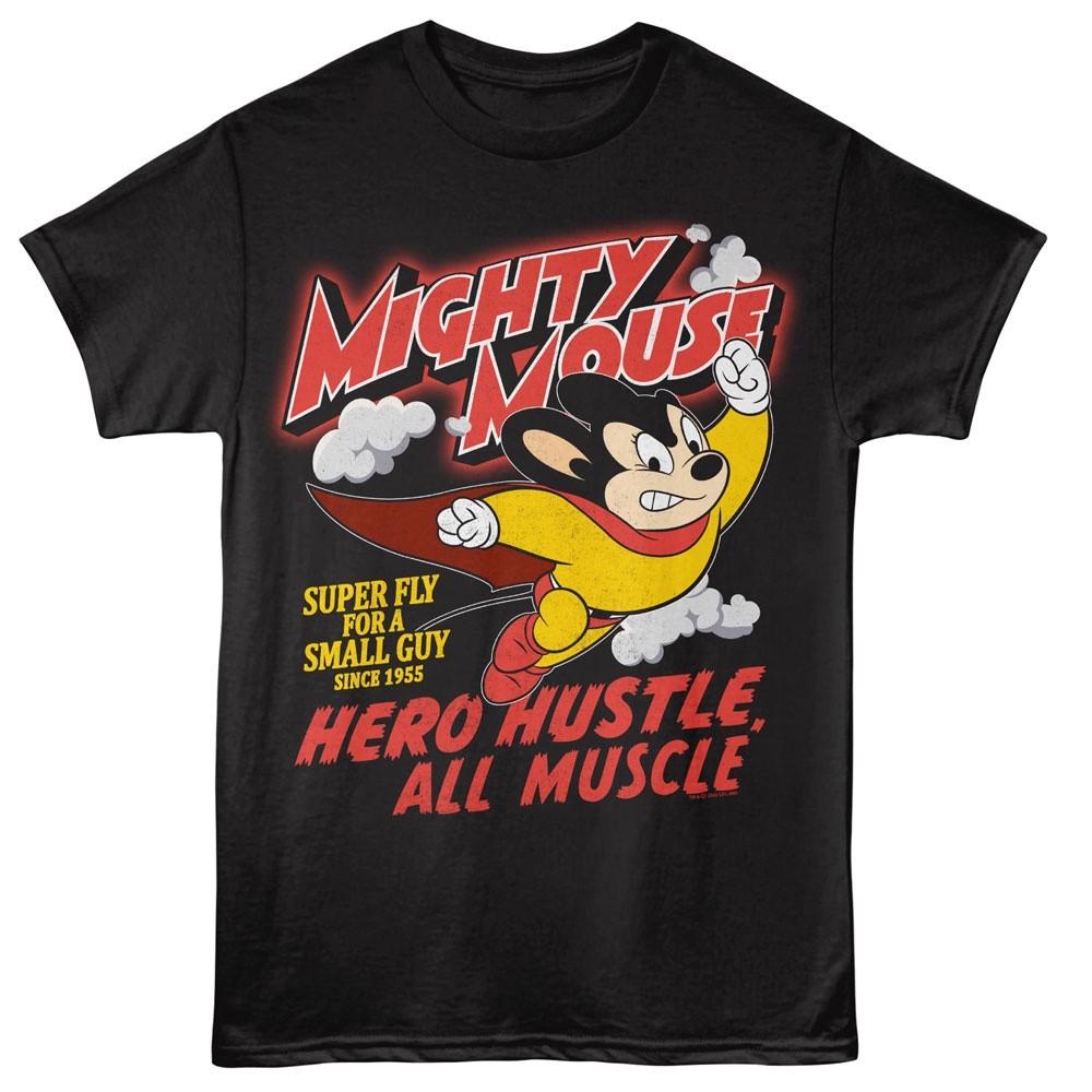 Mighty Mouse T-Shirt Superhero TV Cartoon HERO HUSTLE Adult Black Cotton Unisex T-Shirt XL