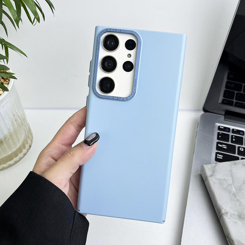 Suitable for Samsung S23ultra Metal Lens Ring Mobile Phone Case S23plus Oil-sprayed Skin Sensing S22 Solid Color Protective Case