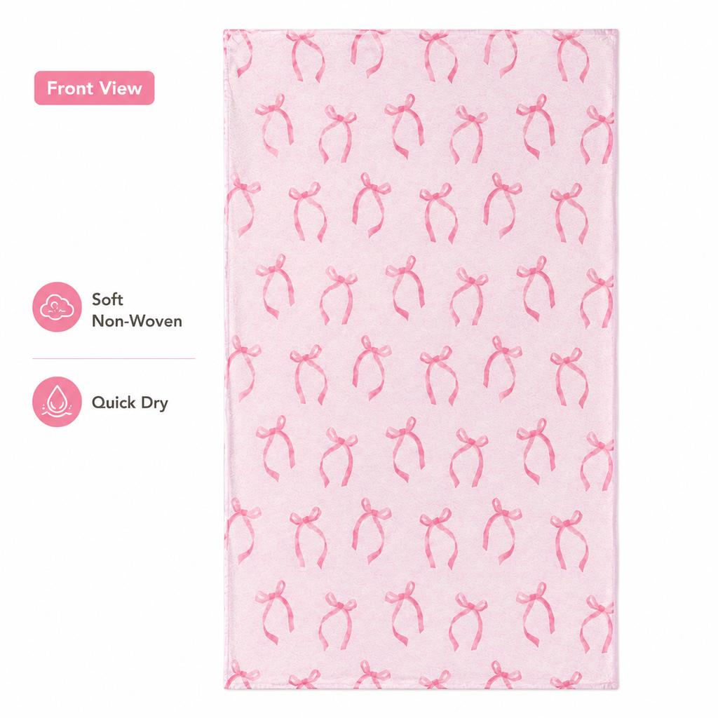 Pink Bow Beach Towel flat print Coquette Aesthetic Ribbon Bath Towels for Summer Holiday Pool Party Outdoor Travel Shawl
