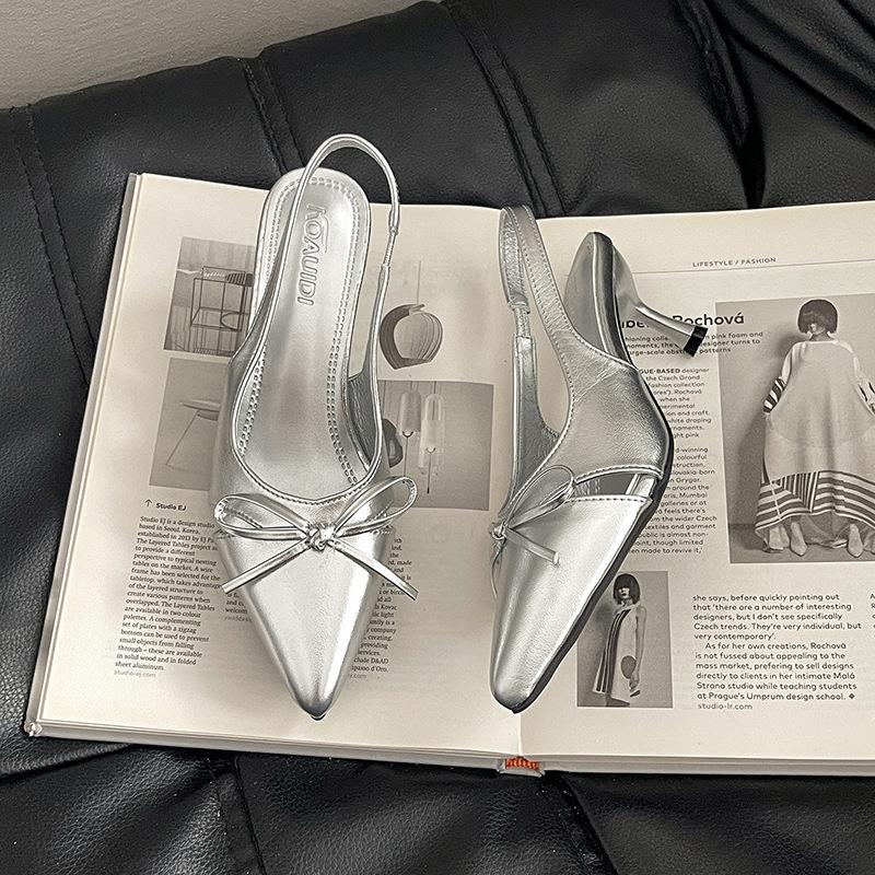 Temperament pointed sandals women's 2025 new spring and summer French outer wear bow sexy commuter fashion sandals