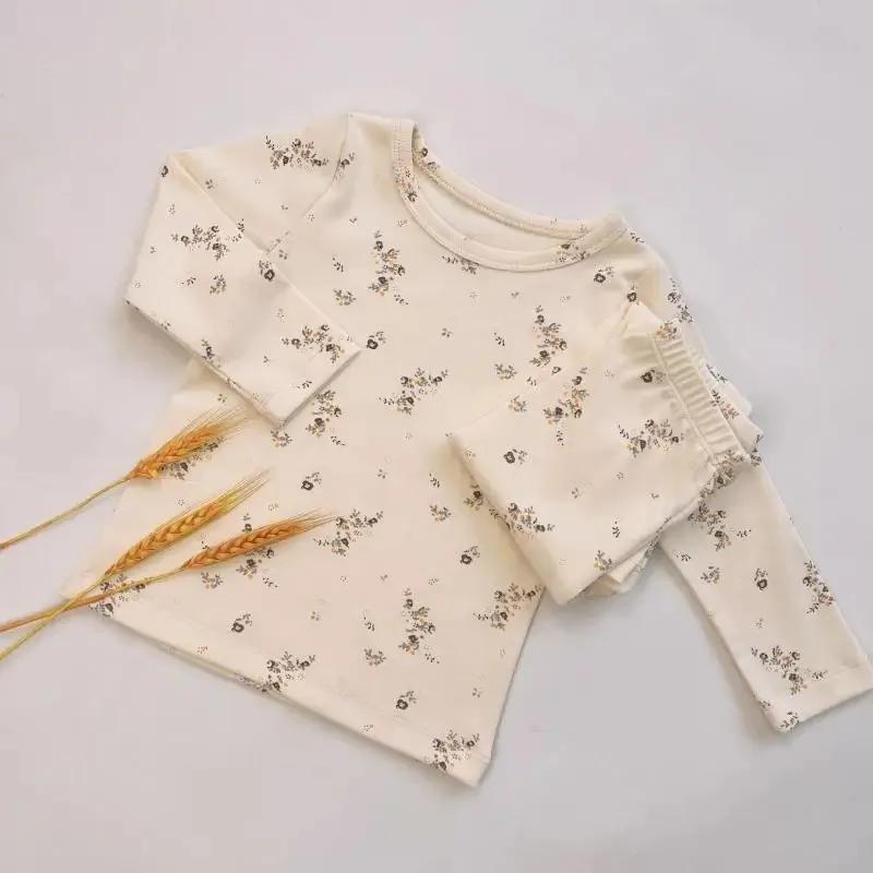 Children's Pure Cotton Sleep Set-Cartoon Floral Boys Girls Pajamas Soft Kids Lounge Wear Suit Comfortable Sleepwear Size 80-120
