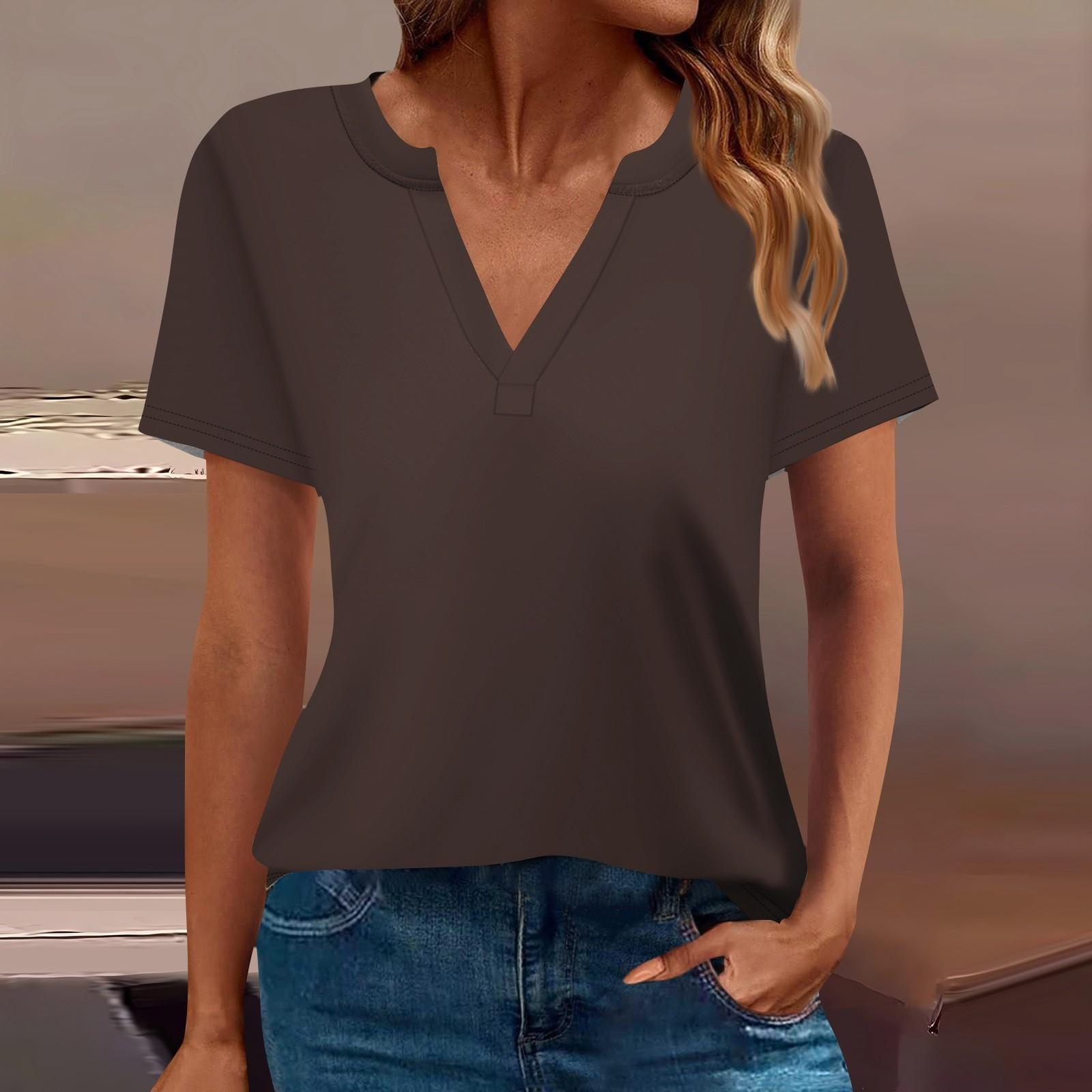 Жен. Футболка Футболка Сплошной цвет С короткими рукавами Повседневные Выходные Мода — фото 12