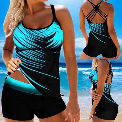 Damen Badeanzug mit Blumenmuster, sexy Träger, überkreuzt, rückenfrei, Tankini-Set, Übergröße, für den Sommer, Strand, 2-teilig