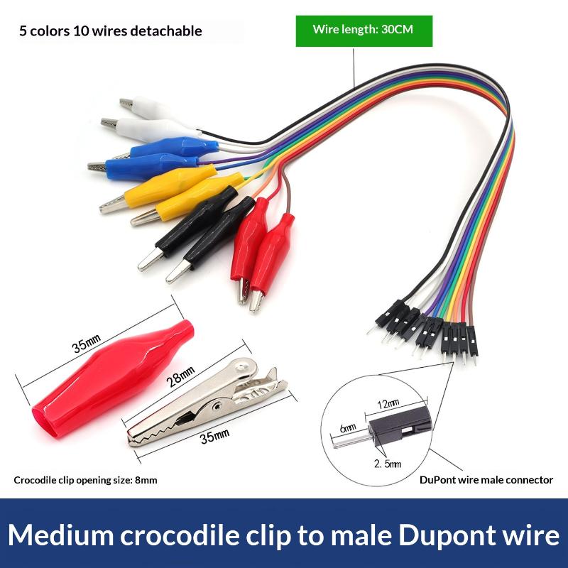 10-Pin Male/Female to Alligator Clip Test Cable Anti-Corrosion Insulated Lead for DIY Electronic Project Experiment