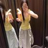 Slim and Thin Solid Color Sleeveless Square Neck Top Summer Sweet Niche Design Bow Sling Vest Women