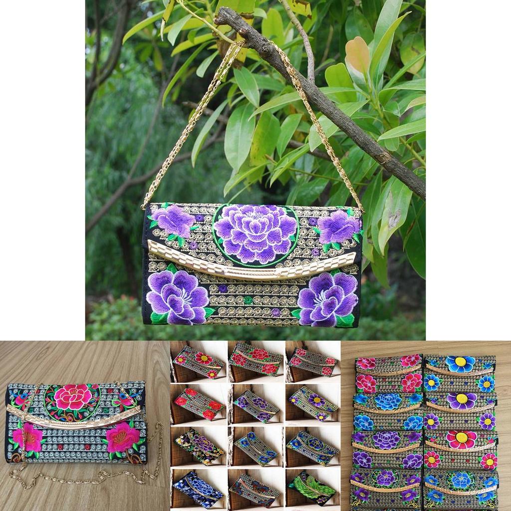 Luxurious Women Ethnic National Flower Bags Handbag Embroidered Clutch Small Flap