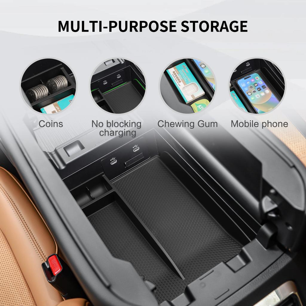 for Mazda CX-90/CX-70 2024 2025 CX90 CX70 Armrest Storage Box Car Tray Organizers Accessories TPE Tidying Black