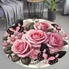 1pc Elegant Floral and Butterfly Round Rug, Crystal Velvet Fabric, Suitable for Bedroom Living Room Decoration