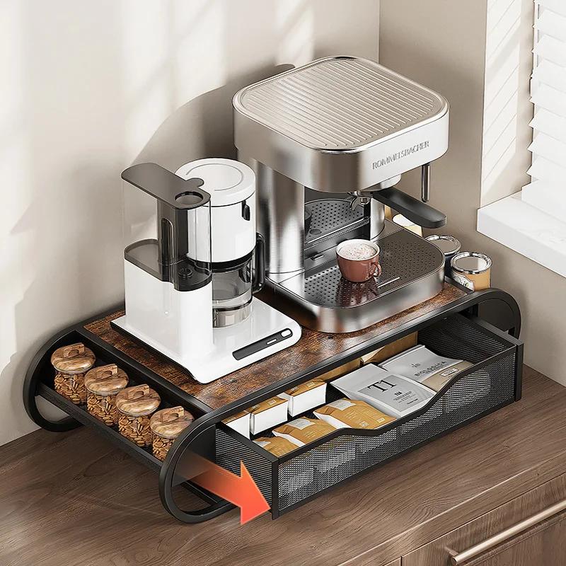 Coffee Organizer Coffee Machine Base Desktop Drawer Organizer Water Bar Tea Bag Capsule Storage Shelf Storage Cabinet