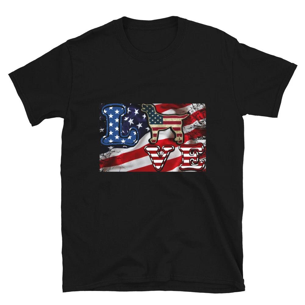DOG LOVE July 4th of July USA US Flag T-Shirt M