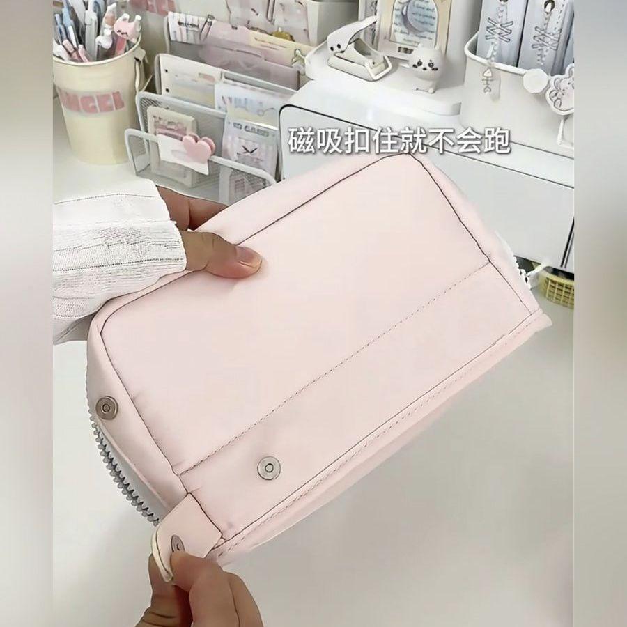 Niche Style Ins Simple Pink Folding Large-capacity Pencil Bag Multi-layer Student Stationery Storage Bag Pencil Case