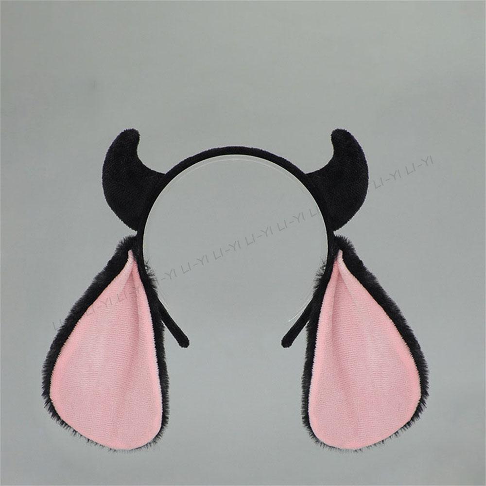Lolita Flauschiges Ziegenhorn & Ohren Stirnband - Plüschtier Ohren Haarband für Karneval Cosplay, Kawaii Kostüm Accessoires Party Requisiten as show gray
