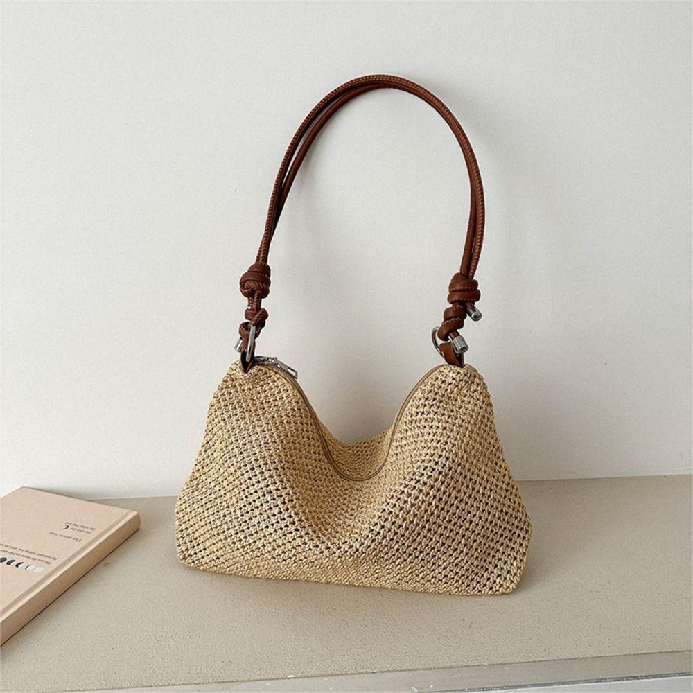 

Fashion Woven Straw Bag Handmade Braid Large Capacity Tote Bag Rattan Handbag Ladies коричневый