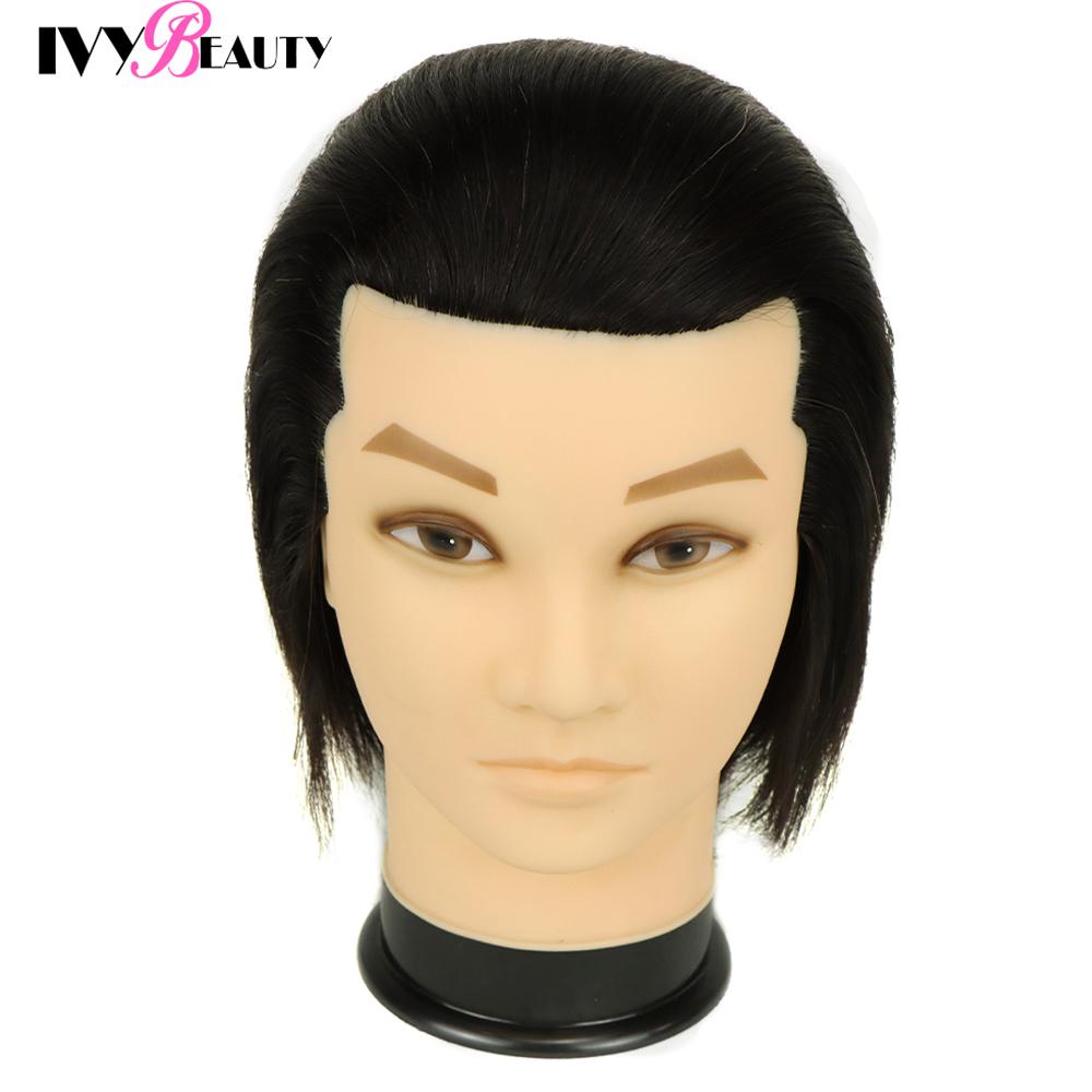 100% Human Hair Mannequin Head Male Barber Hairdresser Manikin Head Training Doll Head For Beauty Hairdresser Practice CuttIing