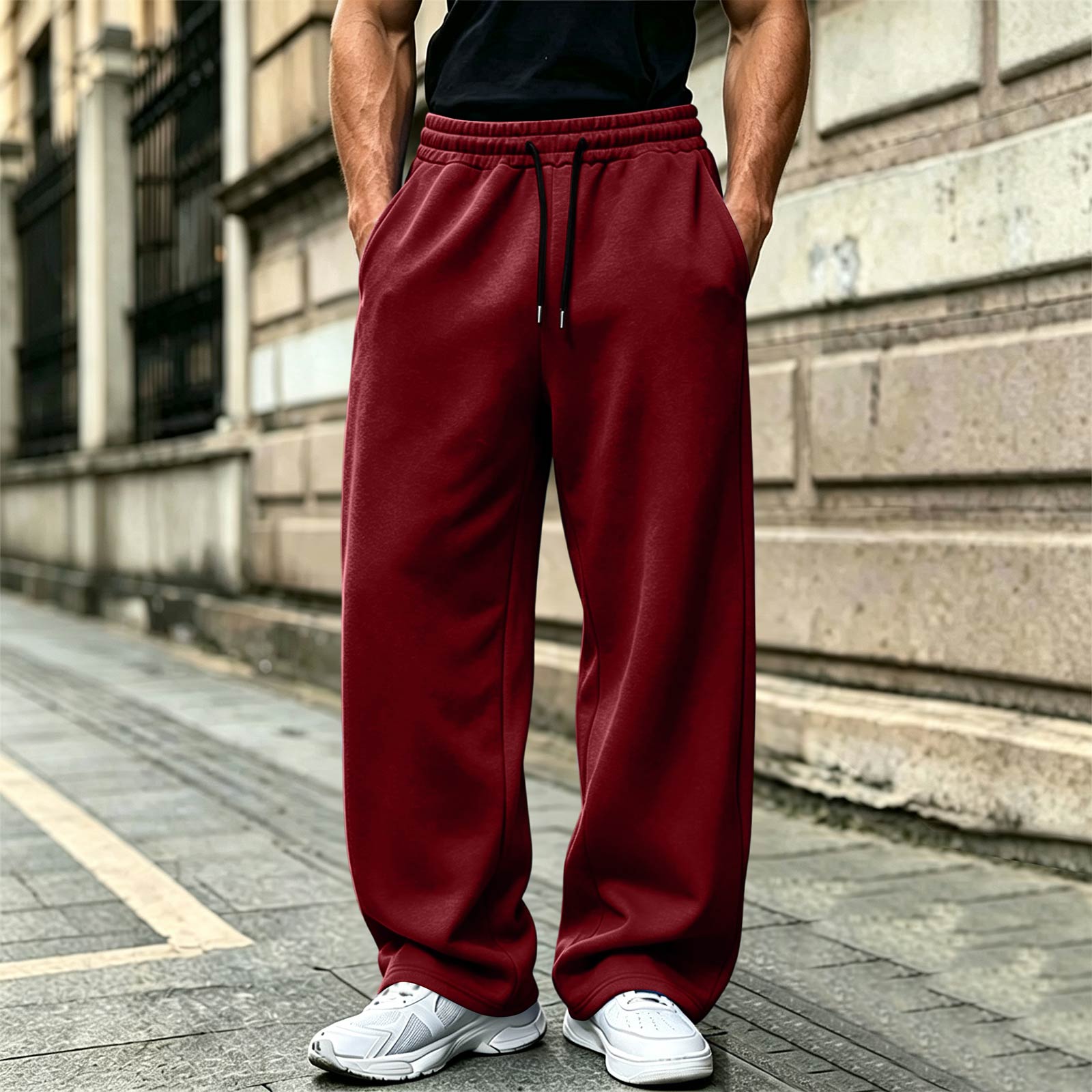 Gefütterte Herren-Sweatpants mit entspannter Passform und geradem Bein für Freizeit und Sport M weinrot