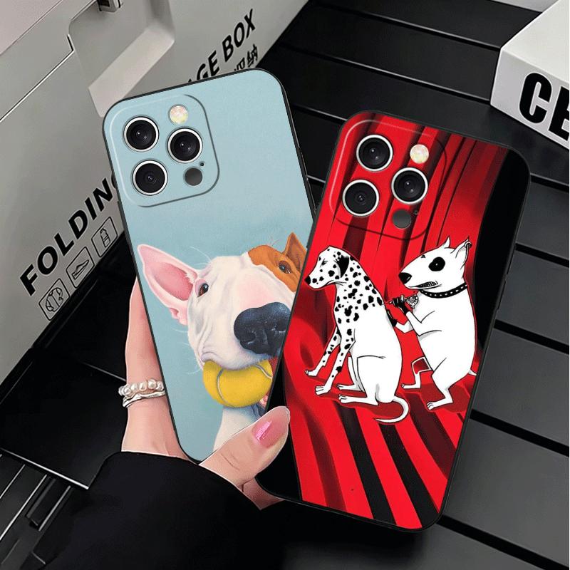 Bull Terrier Dog Cute Puppies Soft Phone Case for iPhone 16 16E 17 Air 15 Pro Max 14 Plus 13 Mini 11 12 7 Black Cover Back Shell