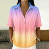 Women Loose Fit Short Sleeve Polo Shirt Vintage Floral Print Button Down Collar Linen Blend Casual Top