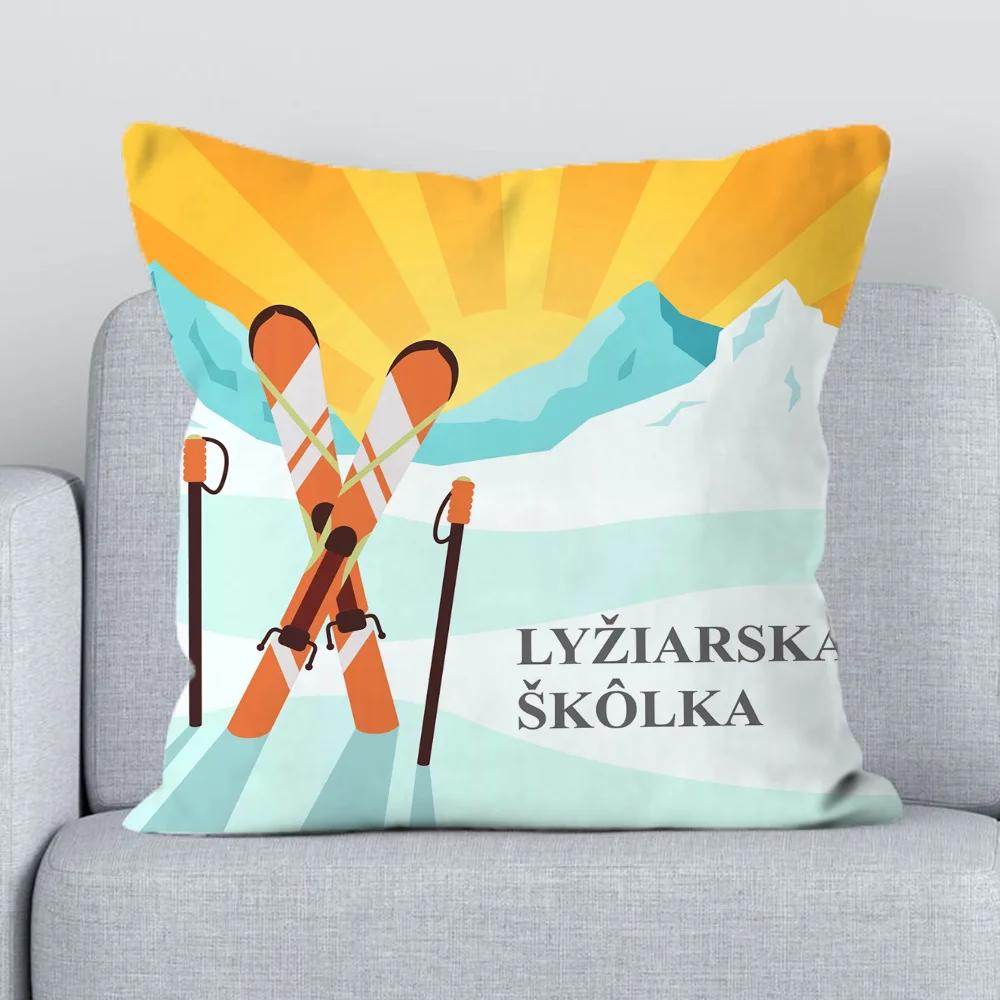 Ski Prop Pattern Covers for Bed Pillows Decorative Pillowcases 40x40 Body Pillow Cover 45x45 Short Plush Pillowcase Sofa Cushion