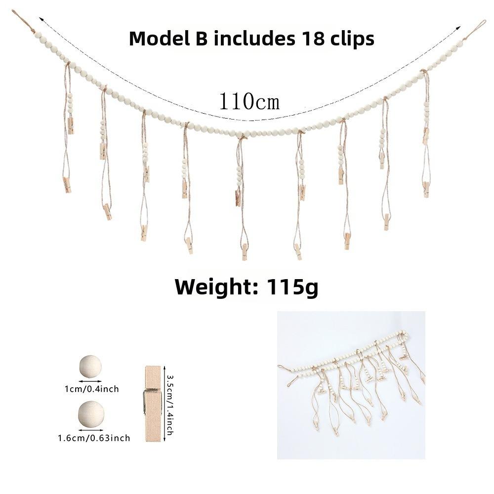 Wall Hanging Picture Display String Wooden Tassel Clips Photo Display Wooden Bead Photo Frames Home Bedroom Dorm Wall Decoration