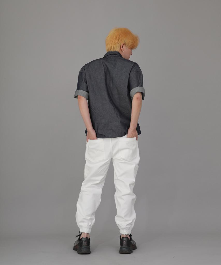 Seinteukeulu Bold Ankle Band Cargo Jogger Pants Bac-328 White