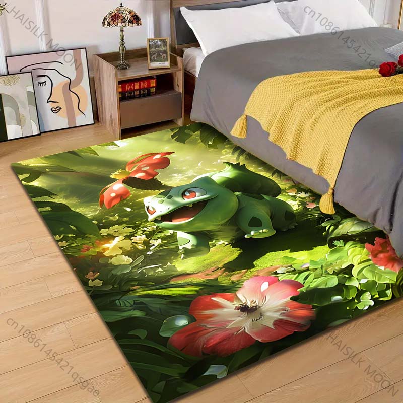 1PC P-Pokemon Bulbasaur Pattern Carpet for Living Room Bedroom Bedside Floor Mat Area Rug Home Large Area Decor Gift for Friends