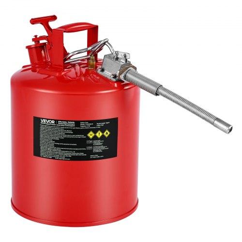 VEVOR Safety Gas Can, 19 L Type II Red Safety Can for Gasoline with Stainless Steel Flame Arrester, Self-Closing Lid, and Flexible Metal Spout