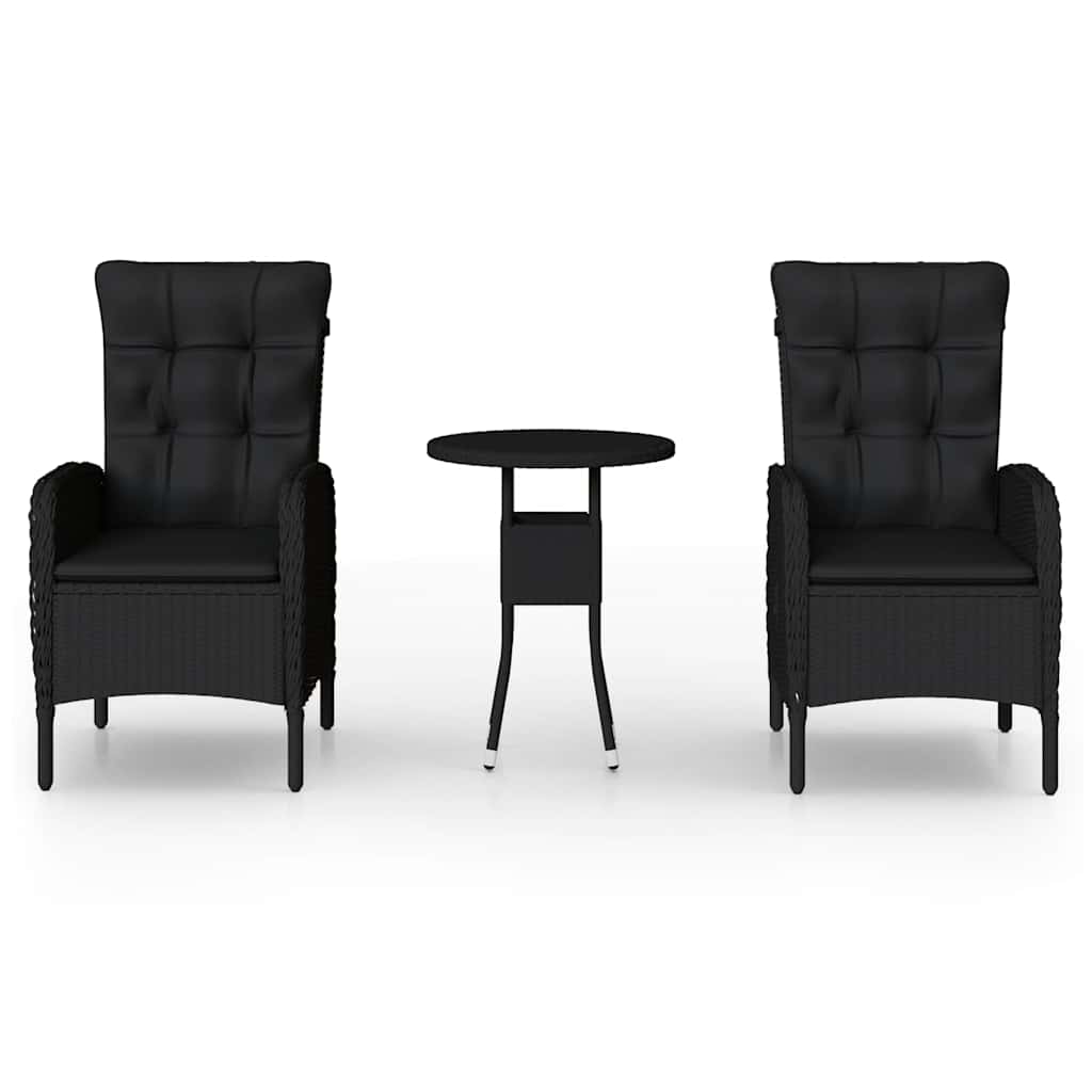 vidaXL 3-tlg. Garten-Bistro-Set Poly Rattan Schwarz